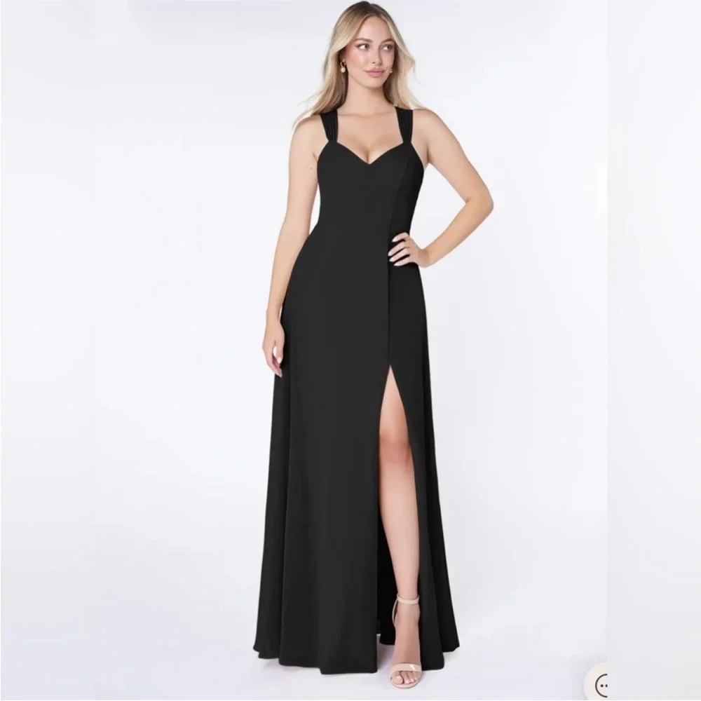Azazie Jane Elegant Black Evening Gown - Chiffon - Picture 2 of 10